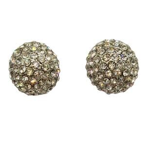 Pierced Earrings Sparkly Crystal Rhinestone Ball Stud Silver Tone Pave SKU2859